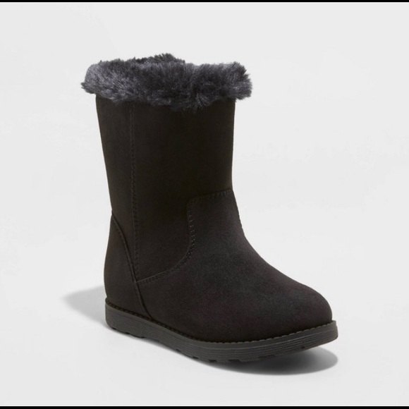 Toddler Girls Leah Zipper Slide On Shearling Boots -Black - Picture 1 of 4